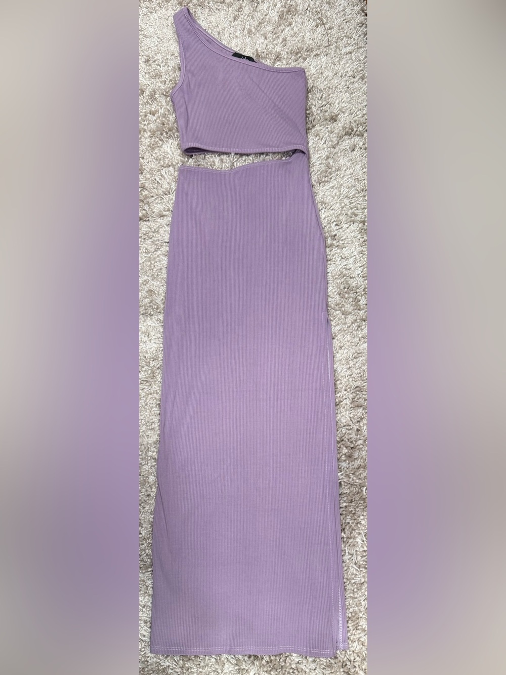 Lulu's One-Shoulder Lavender Ribbed Pencil Skirt